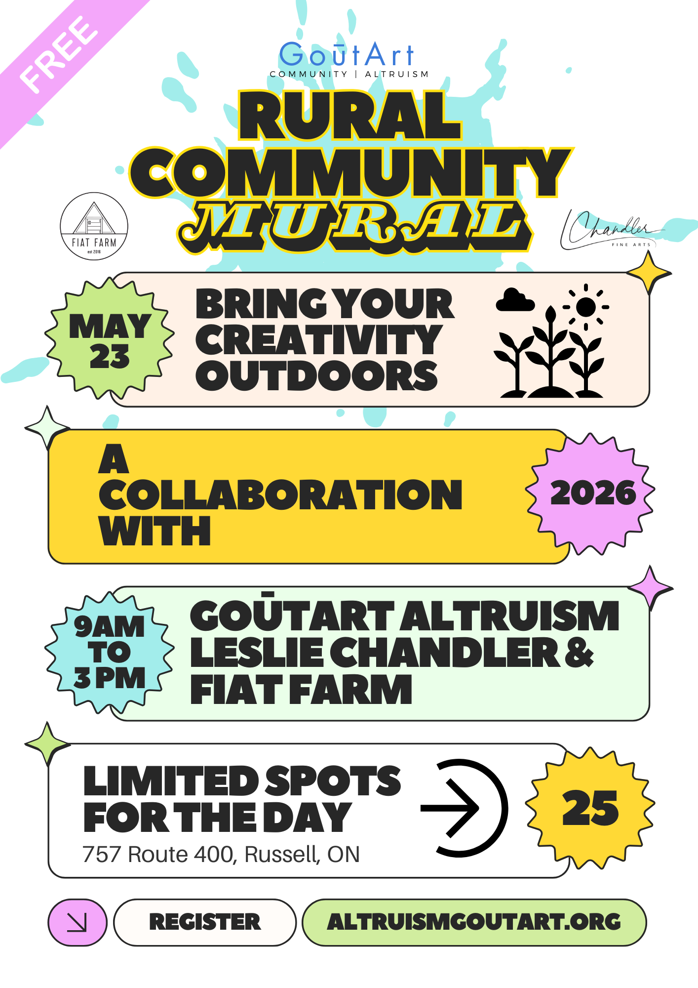 Promotional flyer for a Rural Community Mural event with details and registration information.